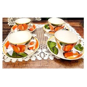 Vintage Mid Century Modern Pumpkin Cup Saucer Set